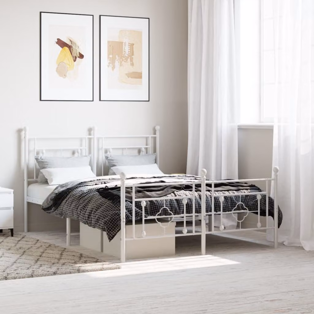 vidaXL Giroletto in metallo bianco con testiera e pediera per adulti L: 142 cm, P: 196 cm, H: 97 cm