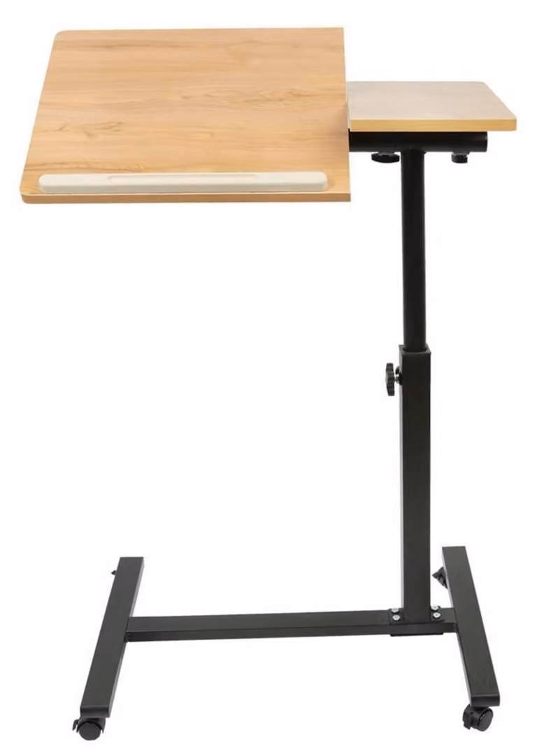 Tavolino regolabile in altezza, con rotelle, pieghevole, in legno, dimensioni 60 x 34,5 x 58-90 cm