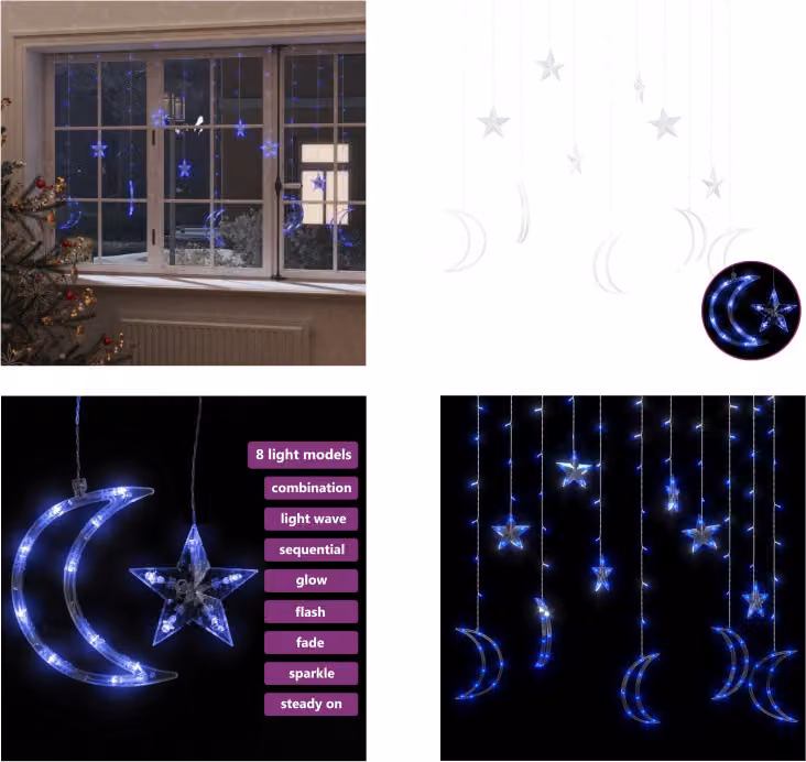 vidaXL Luci di fata stella e luna telecomando 138 LED blu - Luci di fata - Luci di fata - Starlight - Starlights