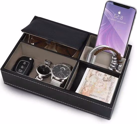 Borsa in pelle con 5 scomparti per comodino – Organizer da scrivania per monete, chiavi, gioielli, accessori, contanti, braccialetti – Organizer da comodino