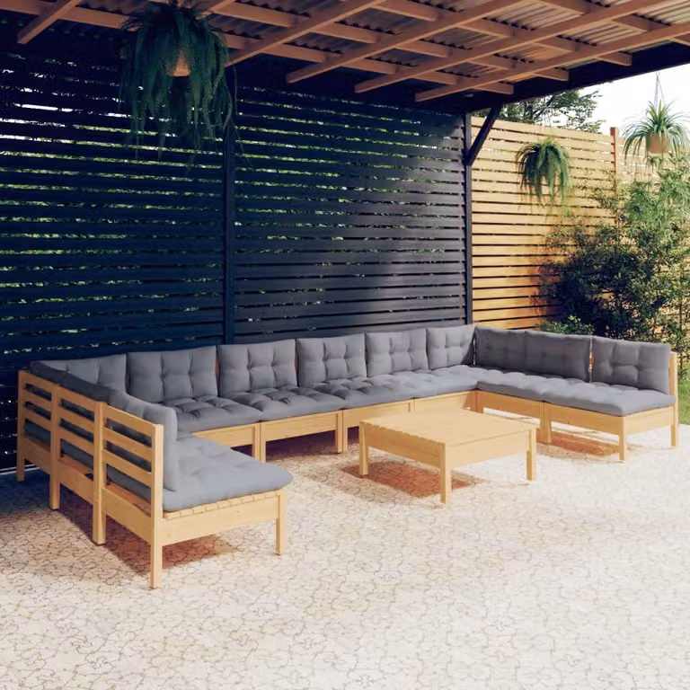 Maison Exclusive - Set Divani da Giardino 11 pz con Cuscini Grigi Massello di Pino