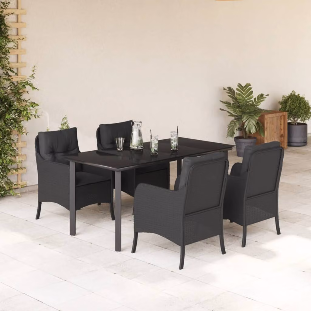 Set da Pranzo da Giardino vidaXL 5 pz in Polyrattan Nero con Piano in Vetro – 1