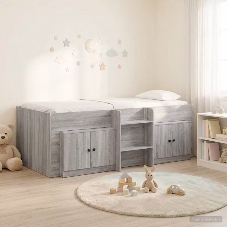vidaXL Struttura Letto Loft con Mobile e Compartimenti Laterali in Legno, Colore Grigio, L/P/H: 203 x 90 x 111 cm