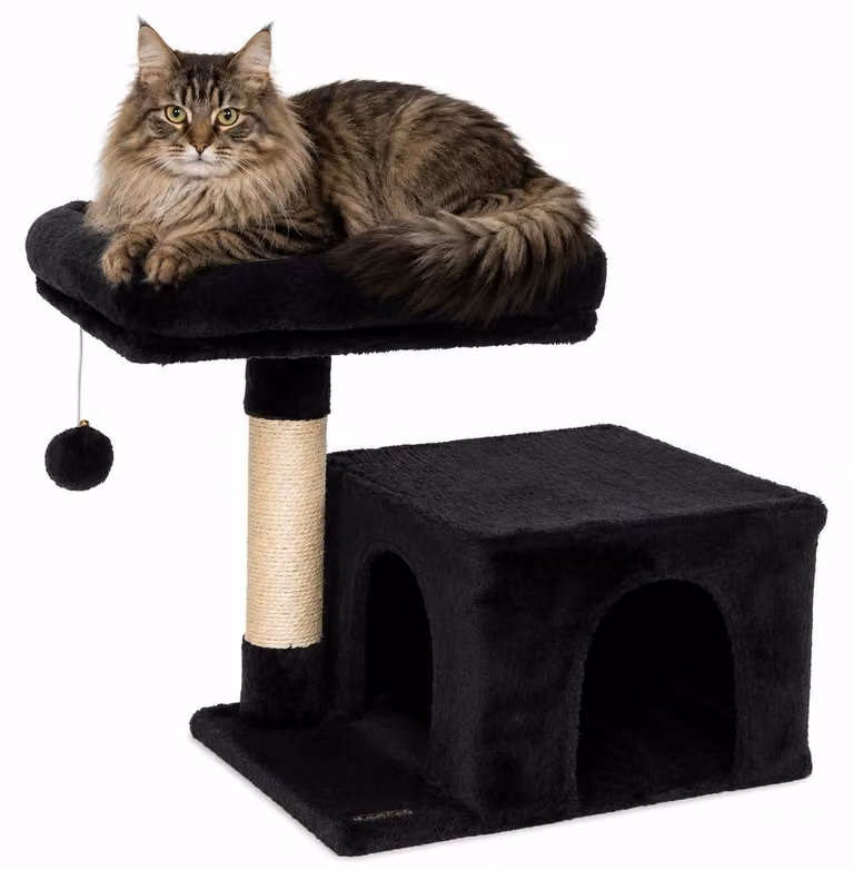 tiragraffi lionto 50 cm, tiragraffi per gatti salvaspazio con copertura in peluche, palla da gioco e asta in sisal, per gattini e gattini, nero