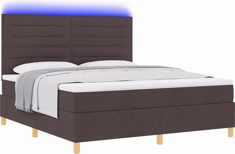 Letto a Sorgente LED Marrone Scuro 180 x 200 cm Tessuto
