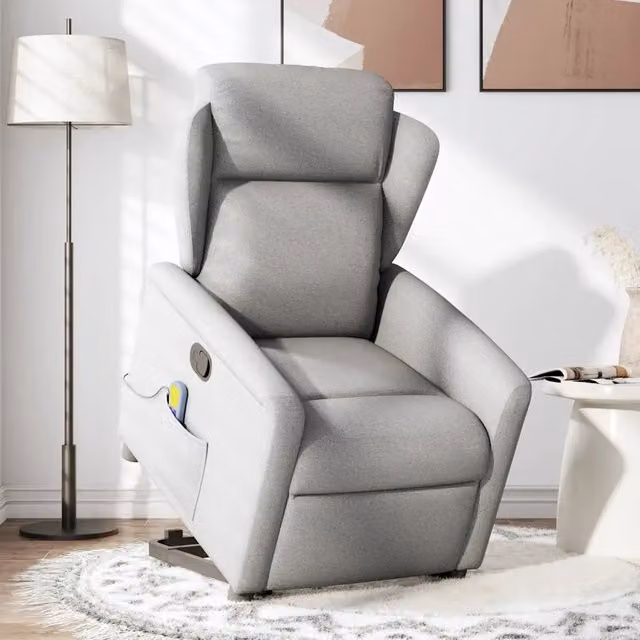 Poltrona | Sedia Relax Alzapersona Massaggi Reclinabile Grigio Nuvola Tessuto