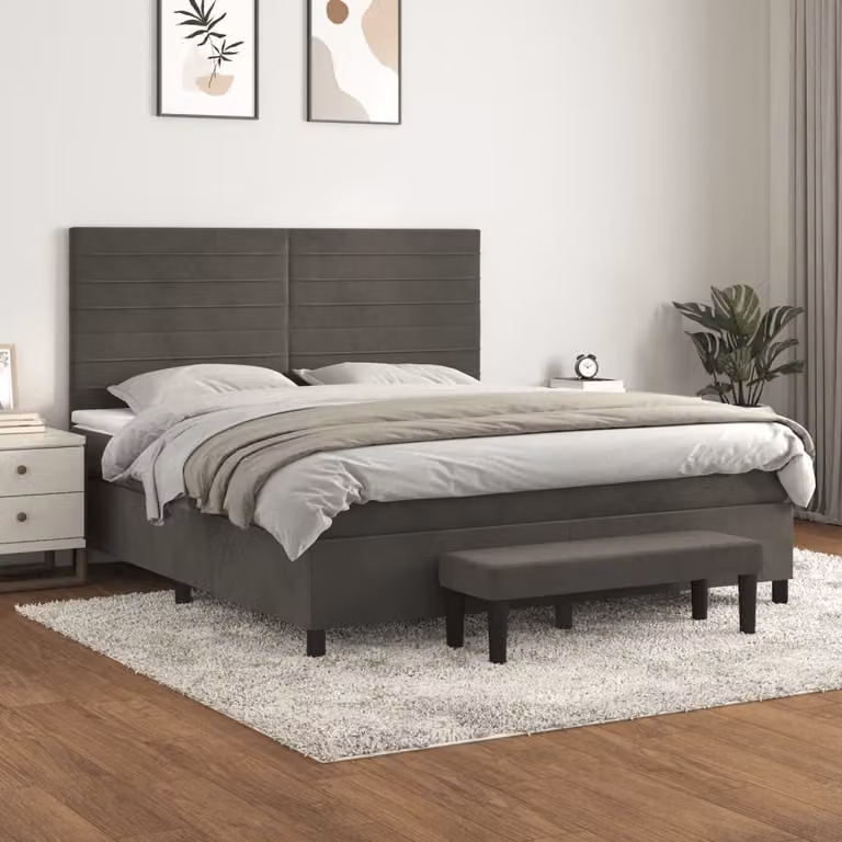 Giroletto a Molle con Materasso Ibrido vidaXL in Velluto Grigio Scuro L/P/H: 160 x 200 cm