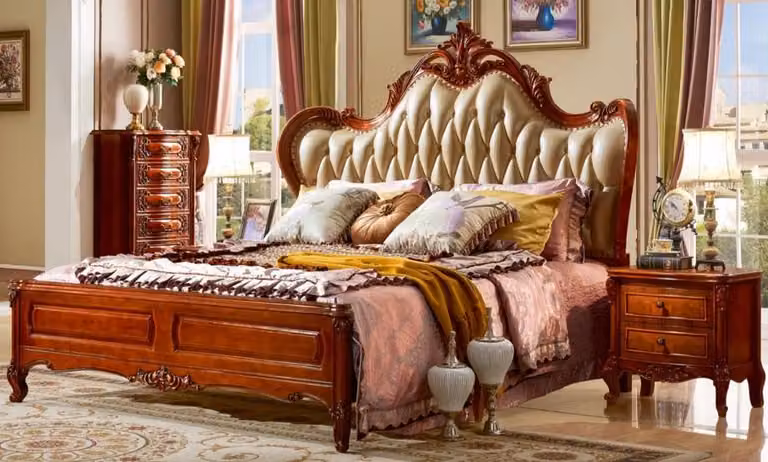 Klassisches Bett 180x200 cm Komfortbett aus Massivholz mit Kunstleder
