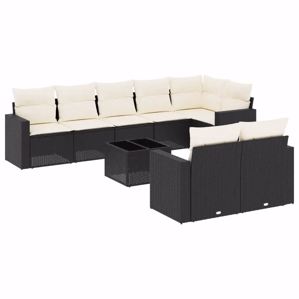 Set di divani da giardino vidaXL in polyrattan nero con 9 pezzi e cuscini inclusi – 2