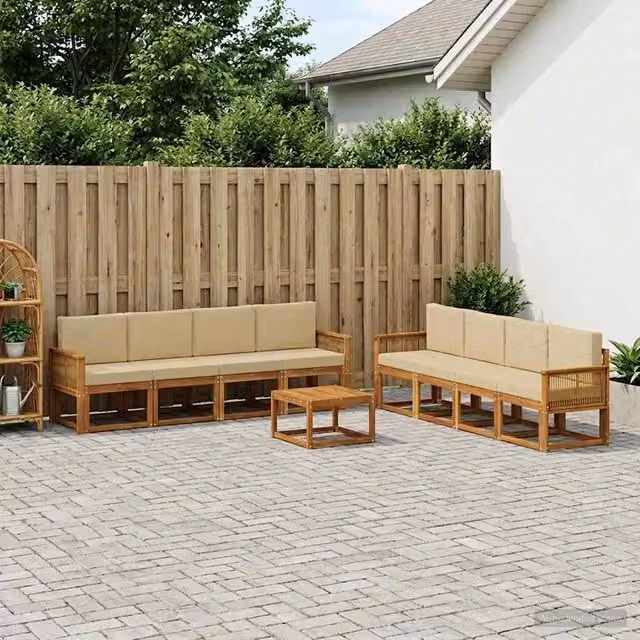 Set di divani da esterno 9 pz Naturale e Beige Poliestere 3385099