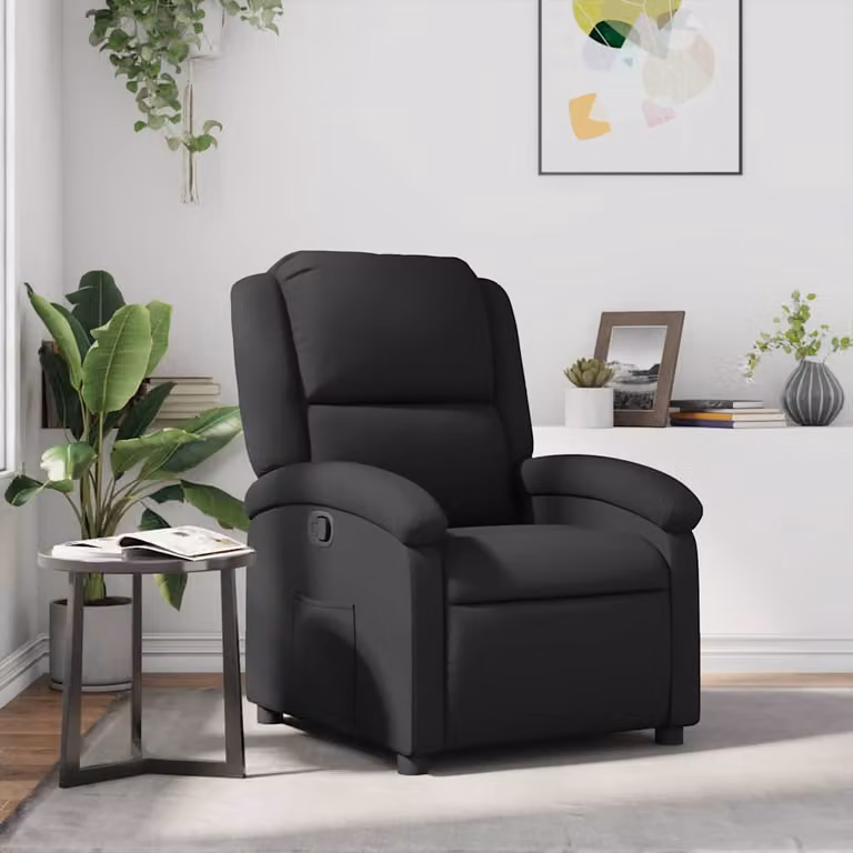 Poltrona reclinabile relax vidaXL in vera pelle nera con braccioli e struttura in legno e metallo