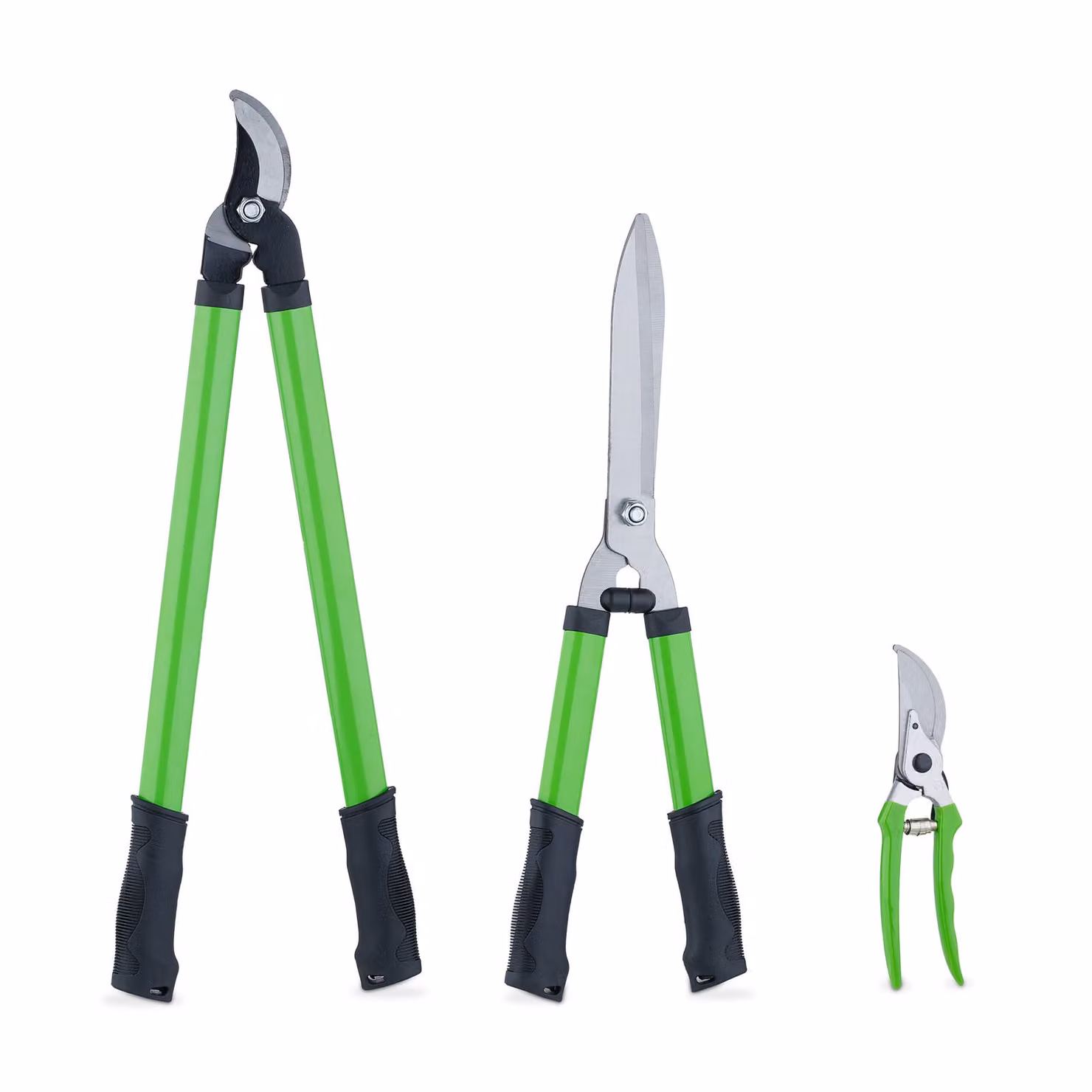 Set di cesoie da giardino Relaxdays, per legno fresco, cesoie per rose, cesoie per rami e cesoie per siepi, lama in acciaio delicata sulle piante, verde