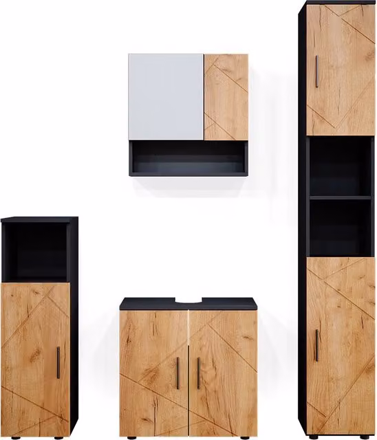 Set mobili bagno Irma Rovere dorato/Antracite 4 pezzi Vicco