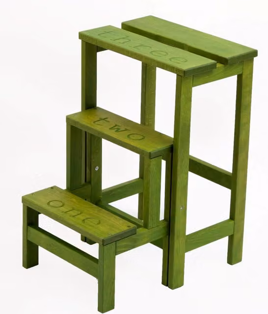 Sgabello Scaletta GIORDANOSHOP in Legno di Faggio Verde, L 60 cm x P 40 cm x H 46 cm