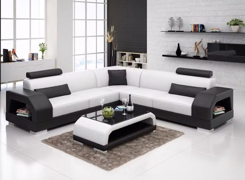 Ledersofa Couch Wohnlandschaft Ecksofa Eck Garnitur Design Modern Sofa G8001B
