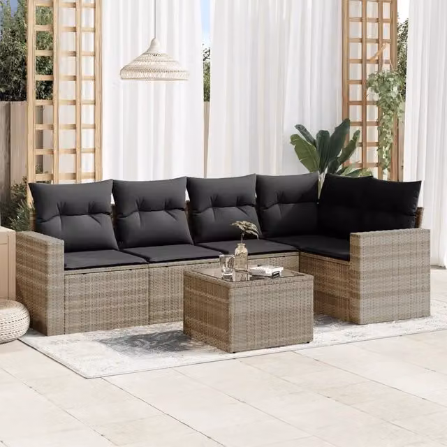 Set Divano da Giardino VIDAXL a L in Polyrattan Grigio con 6 Cuscini