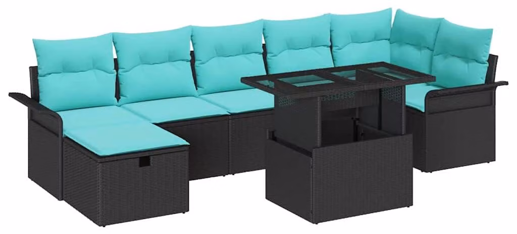 Set Divano da Giardino con cuscino 8 pcs Nero Poly Rattan