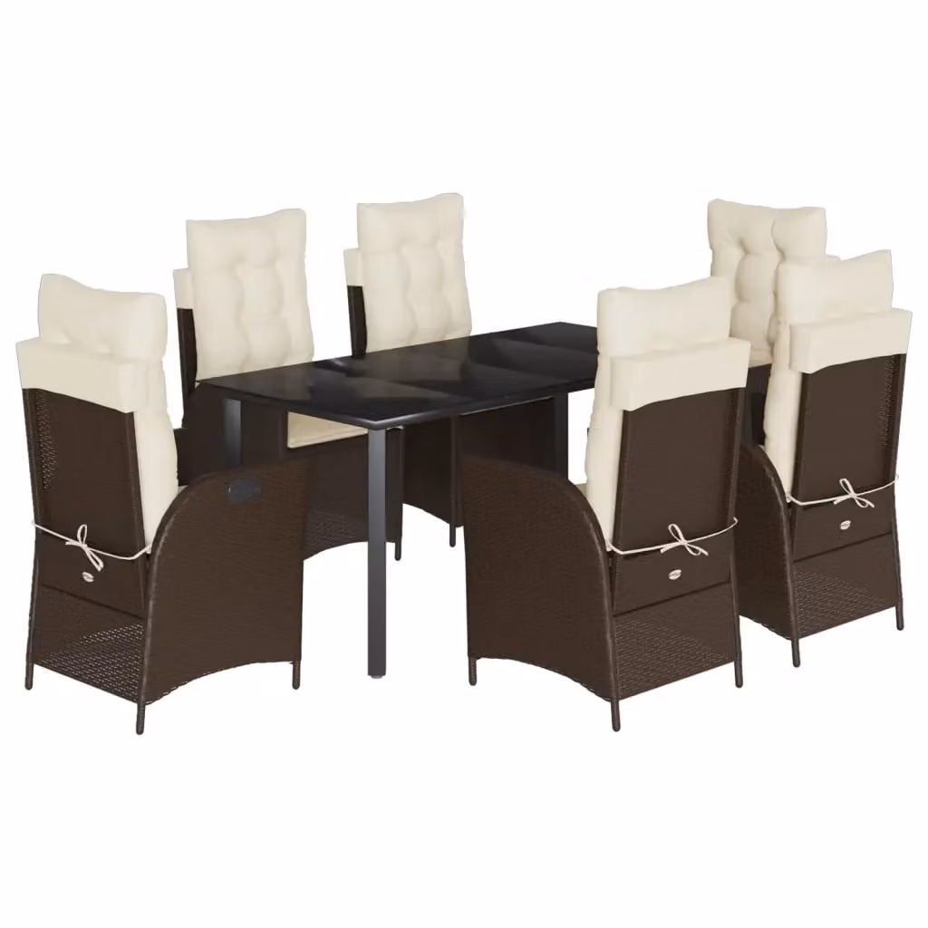 Set da Pranzo da Giardino 7pz vidaXL in Polyrattan Marrone con Piano in Vetro – 2