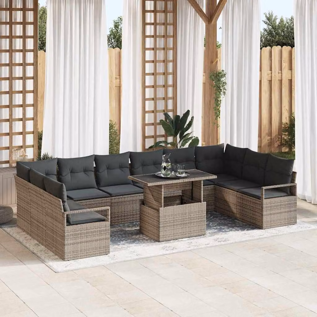 Maison Exclusive - Set da giardino composto da 11 pezzi, divano, colore grigio, realizzato in rattan sintetico