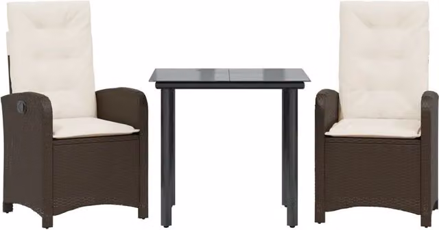 Set da Pranzo da Giardino 3pz | Set Salotto da Giardino con Cuscini in Polyrattan Marrone