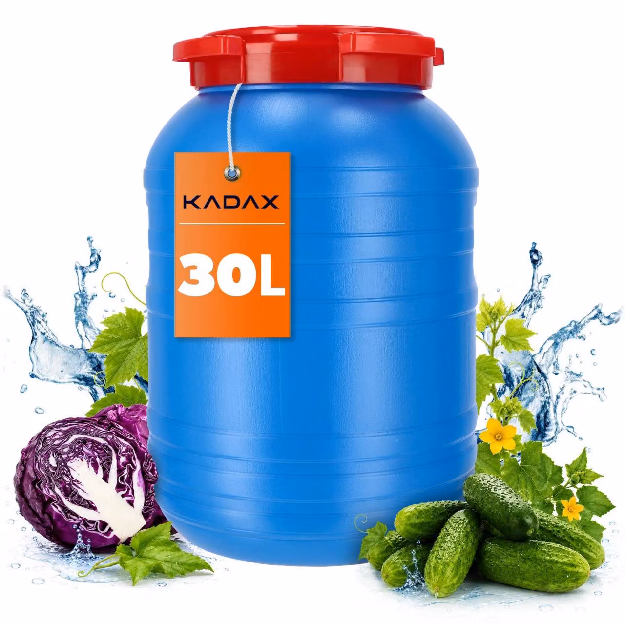 Barile in plastica KADAX con coperchio, barile in plastica HDPE, barile per acqua, 30 litri, blu, 1 pezzo