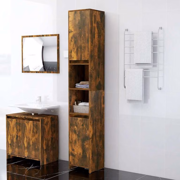 Armadietto da bagno moderno vidaXL in legno marrone con ante a battente e ripiani interni, L/P/H: 30 x 30 x 183,5 cm