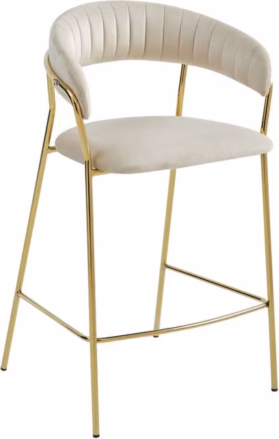 Sgabello da bar Badia in velluto beige e metallo dorato