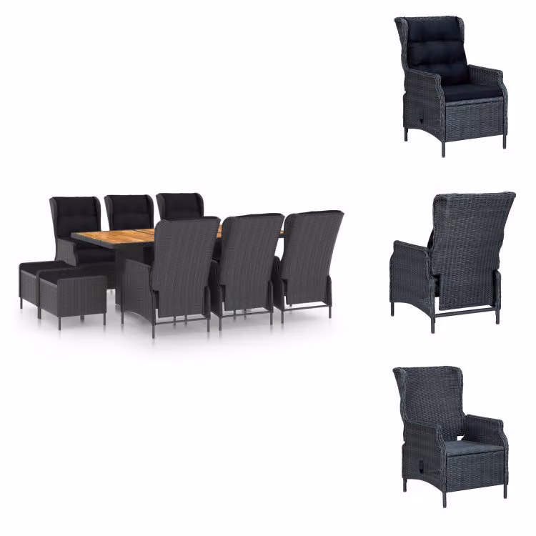 vidaXL set da pranzo da giardino 9 pezzi con cuscini in poly rattan grigio scuro - Set di mobili da giardino