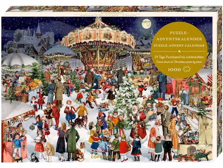 Calendario dell'Avvento a tema puzzle - Un mercatino di Natale nostalgico