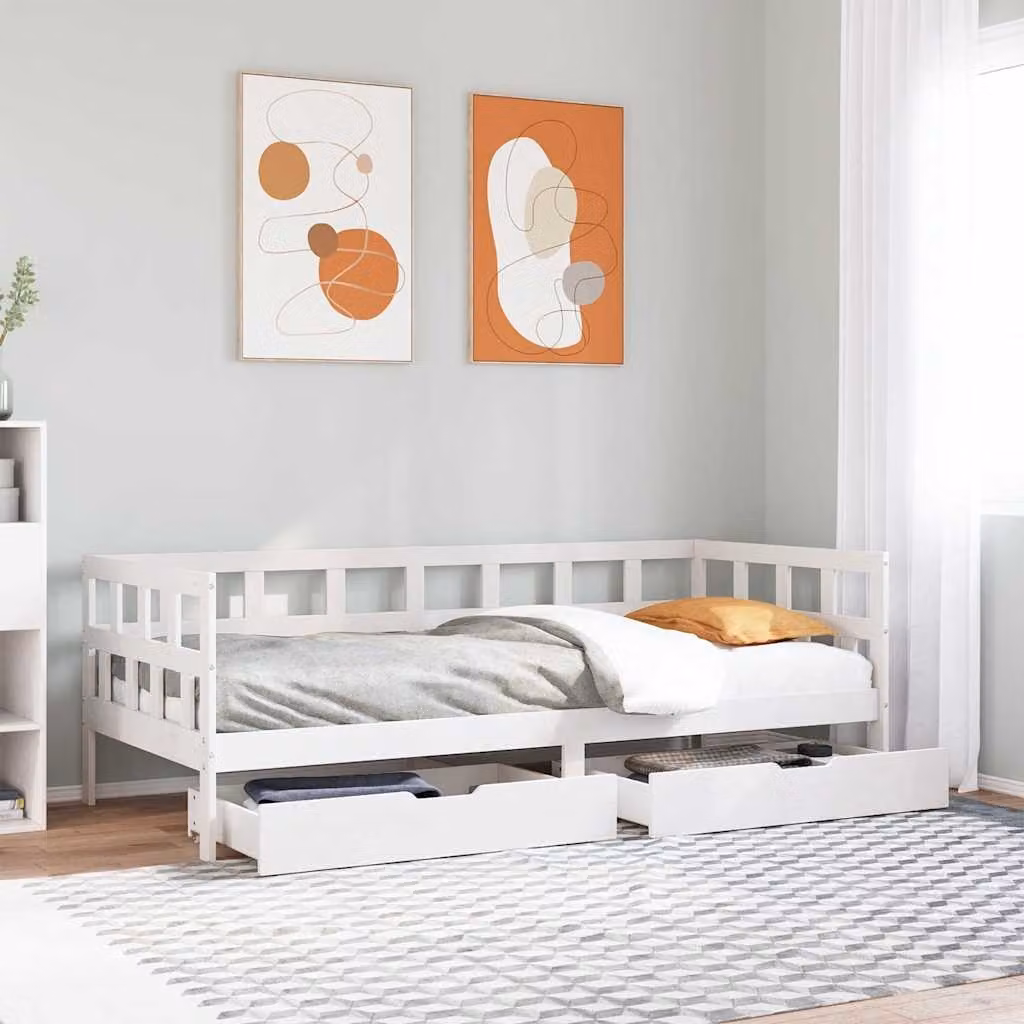 vidaXL Dormeuse con Cassetti in Legno Massello di Pino Bianco L: 200 cm, P: 80 cm, H: 87,5 cm