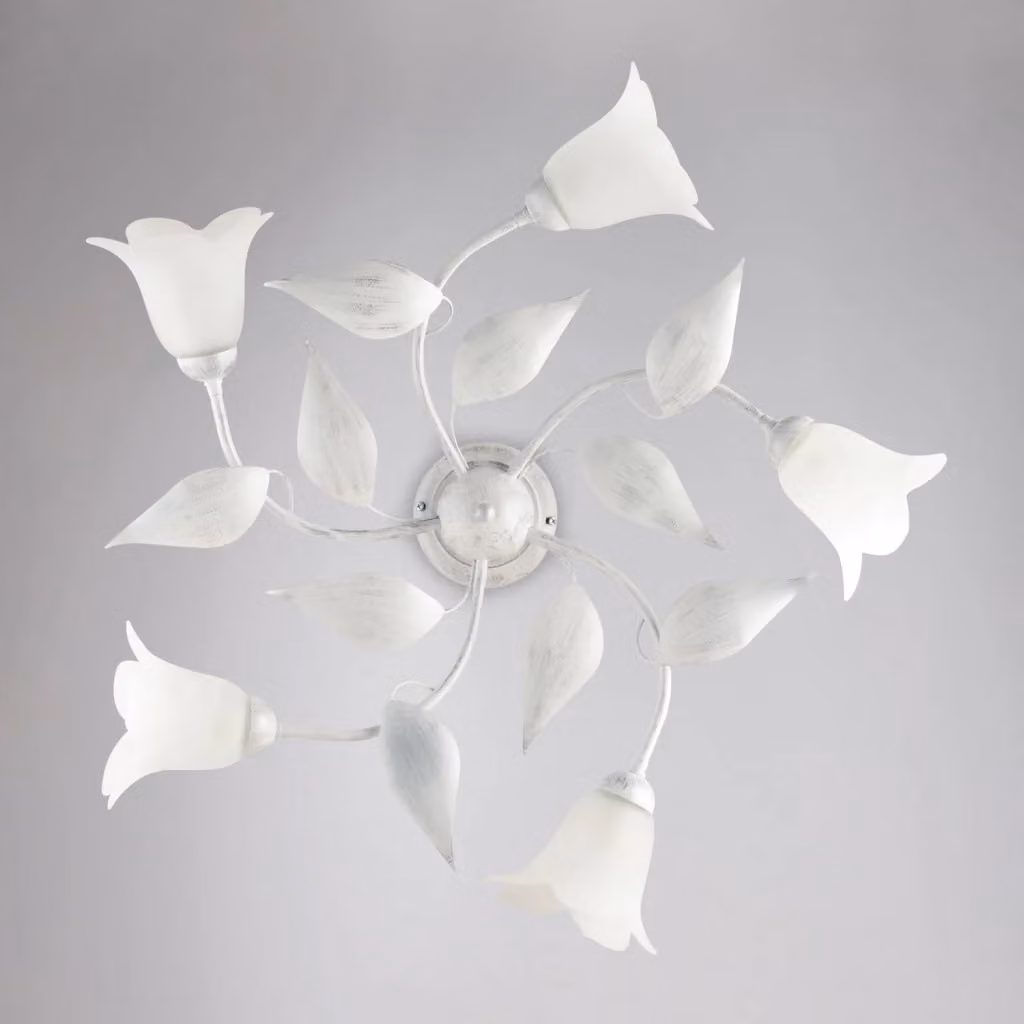 Plafoniera Olga BELIGHT con 5 Luci in Metallo e Vetro Bianco e Argento – 2