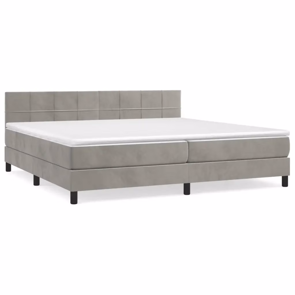 Letto matrimoniale con giroletto a molle e materasso ibrido vidaXL in velluto grigio e bianco L/P/H: 200 x 200 x 31 cm – 2