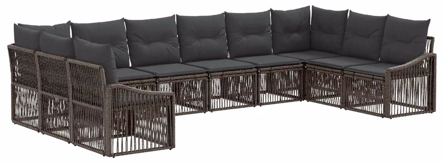 Set di divani da giardino, 10 pezzi, grigio, in rattan sintetico