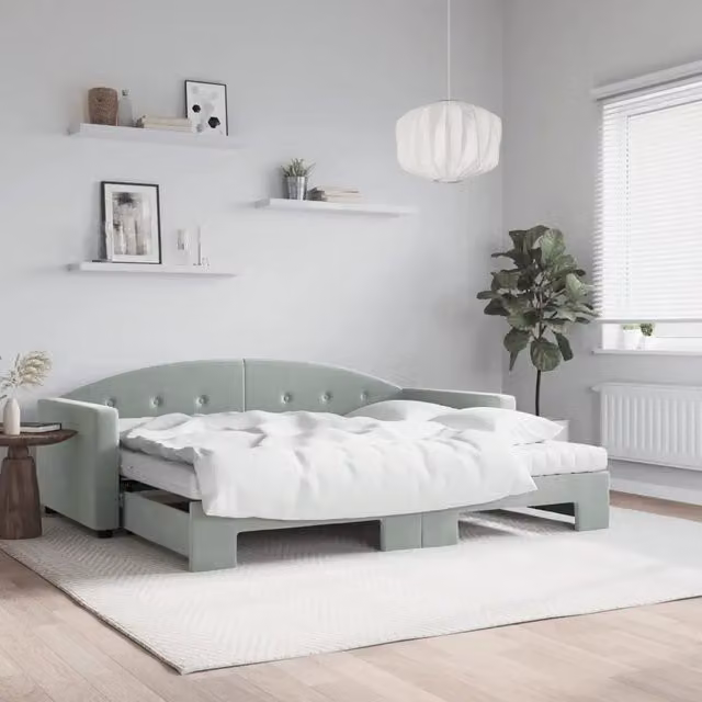 Divano Letto Estraibile vidaXL in Velluto Grigio con Cassetto per Materasso 90x190 cm