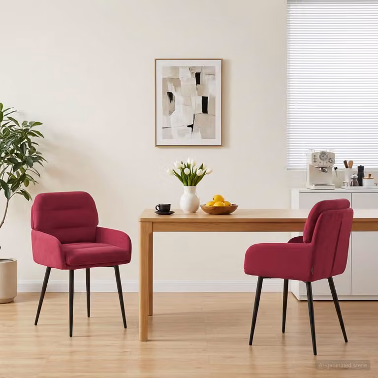 Set di 2 sedie da pranzo vidaXL in velluto rosso, design moderno per cucina e sala da pranzo, L/P/H: 59 x 59,5 x 90 cm