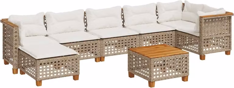 Set Divano da Giardino 8 pz con Cuscini Beige in Polyrattan