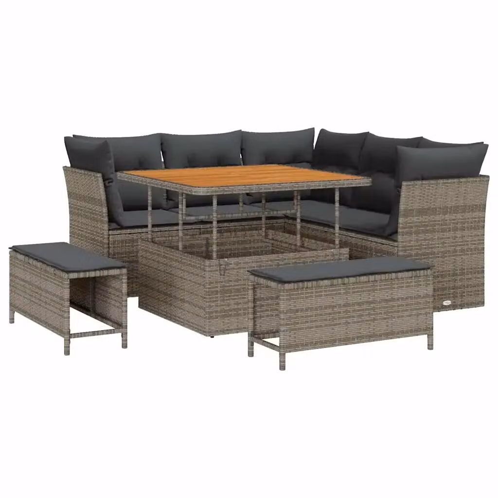 Set Divano da Giardino vidaXL 8 Pezzi con Cuscini e Tavolino da Esterno Grigio – 2
