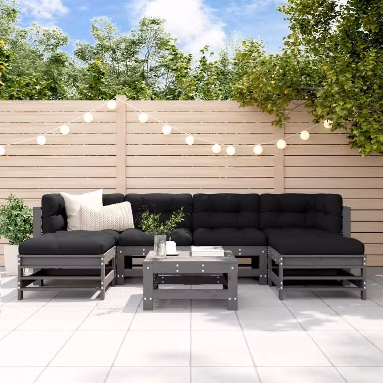 Maison Exclusive - Set Divani da Giardino 7pz con Cuscini in Legno Massello Grigio