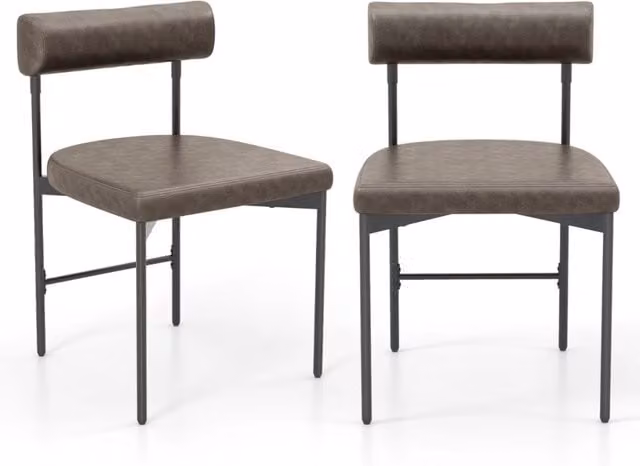 Set di 2 sedie da pranzo imbottite in ecopelle grigia con schienale curvato e struttura in legno e metallo in stile mid-century