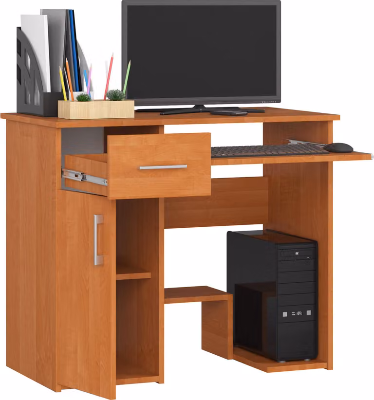 Scrivania da 90 cm con ripiano per tastiera, 1 cassetto e 1 anta; scrivania per computer, tavolo da lavoro