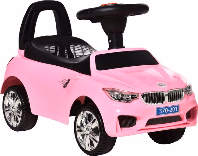Macchinina Cavalcabile HOMCOM per Bambini con Volante, Fari e Musiche, Rosa, L: 63,5 cm, P: 28 cm, H: 36 cm