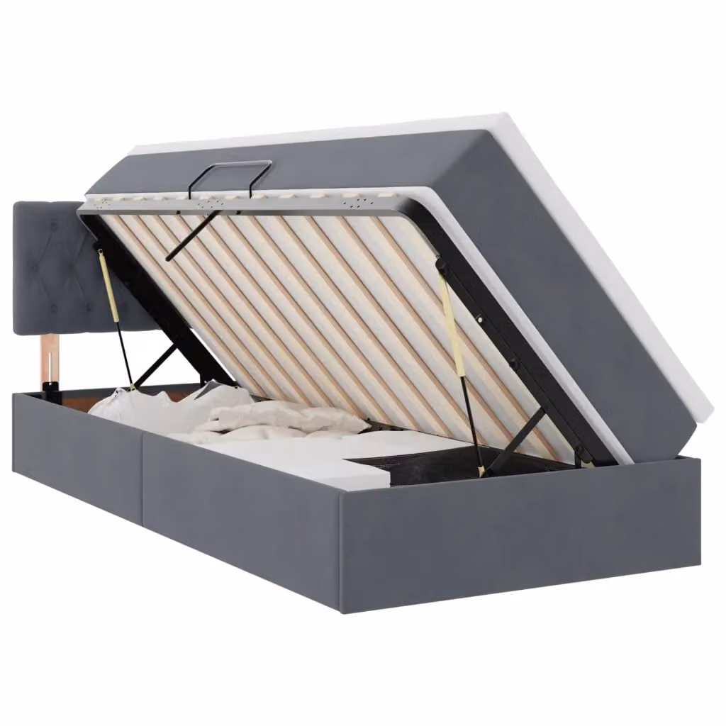 Letto con Contenitore Moderno vidaXL in Velluto Grigio L 100 x P 200 x H 140 cm – 2