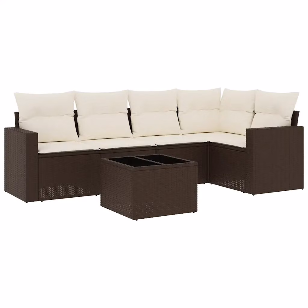 vidaXL Set Divano da Giardino a L in Polyrattan Marrone e Bianco con 6 Pezzi e Cuscini Imbottiti – 2