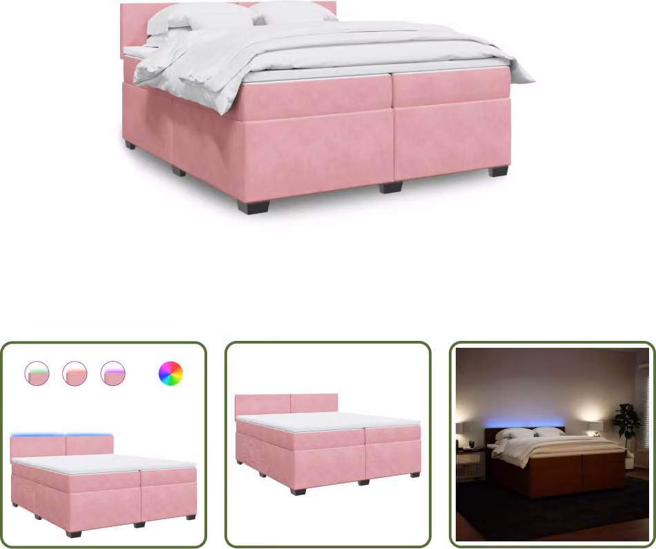 The Living Store Letto a molle con materasso Rosa 200x200 cm Velluto