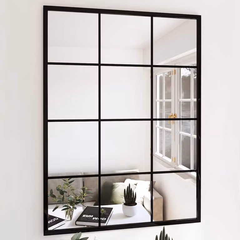Specchio da parete rettangolare vidaXL in metallo e vetro, Nero, L: 60 cm, P: 60 cm, H: 40 cm