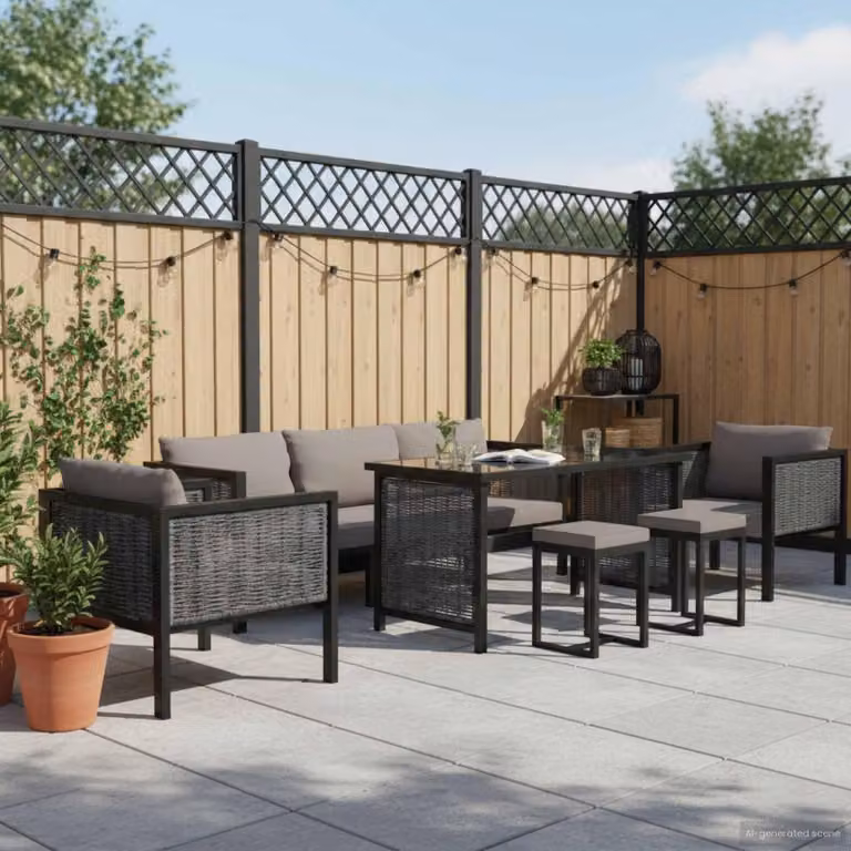 Set da lounge per giardino, 8 pezzi, con cuscini, in rattan sintetico, colore antracite