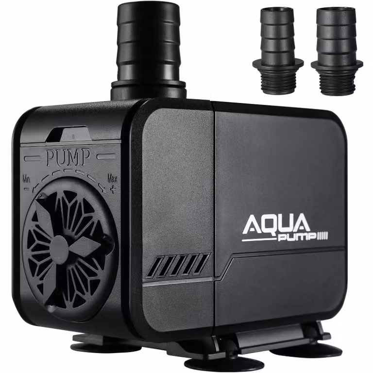 Pompa sommergibile per acqua, pompa per fontane, pompa per acquari, 32W, 2200 l/h. Portata regolabile, molto silenziosa. Altezza di sollevamento: 2,8–3 metri. Include 3 ugelli