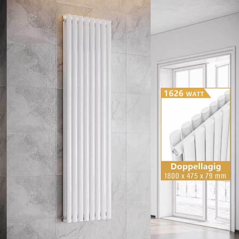 SONNI - Radiatore a piastre verticali, modello a doppia parete, colore bianco, dimensioni 1800x475 mm, senza resistenza riscaldante