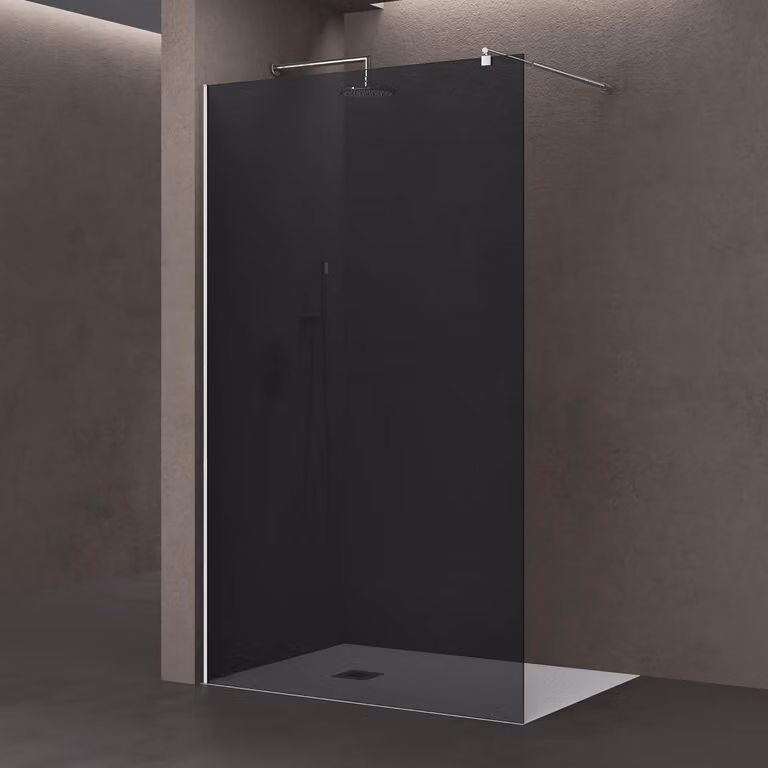 doporro Box Doccia Walk-In 110x200 cm, Parete Doccia Fissa in Vetro Temperato FumšŠ 10 mm con Barra Stabilizzatrice Regolabile e Profilo Cromato šC Bremen02VG
