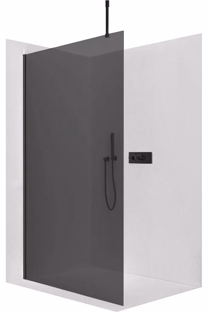 CERANO - Box doccia Walk-in Onyx Top Cube L/P - 10 mm - montante squadrato - nero opaco, vetro grafite - 90x200 cm